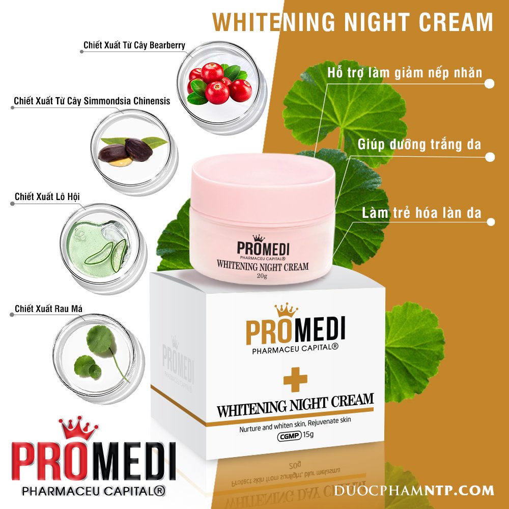 Pro Whitening Night- Kem dưỡng trắng thảo dược Đêm 15g